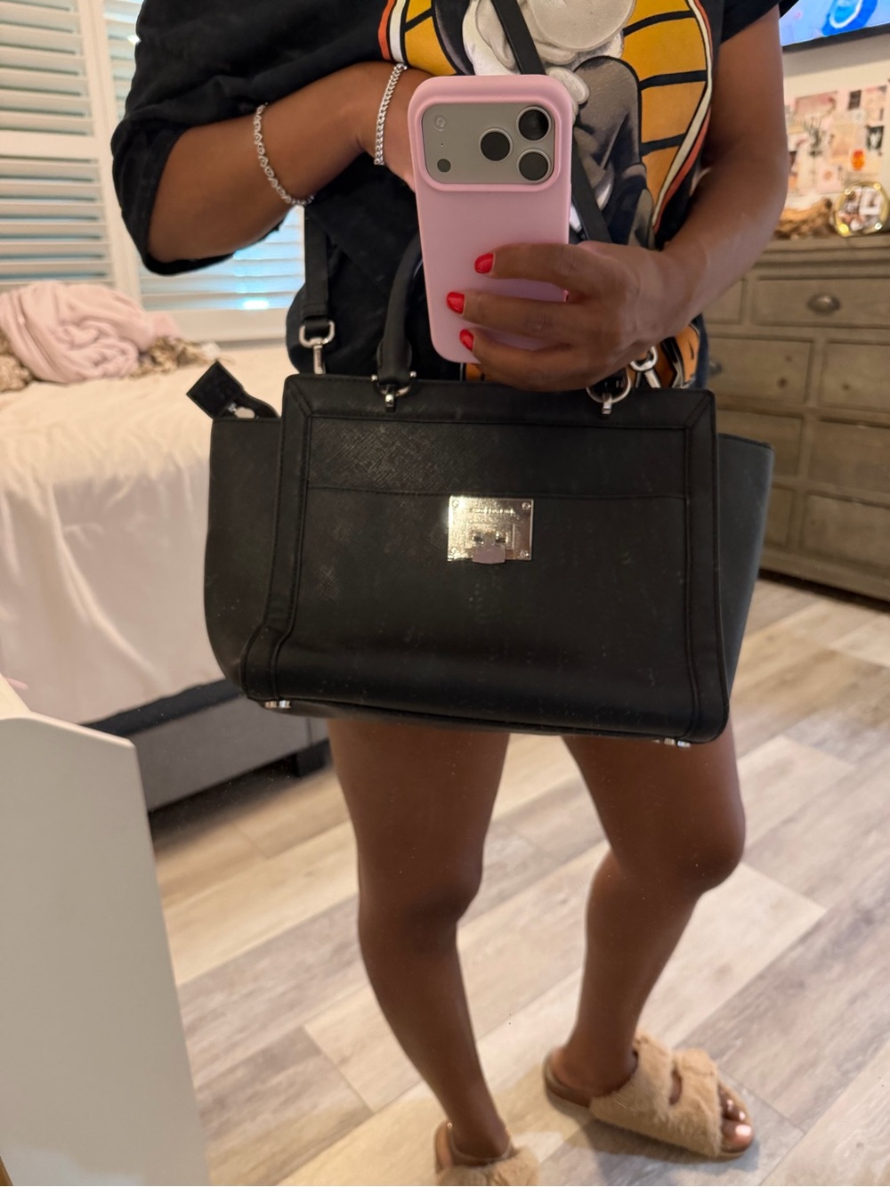 Michael Kors Black Saffiano Leather Tote with Silver Hardware - Picture 2 of 5